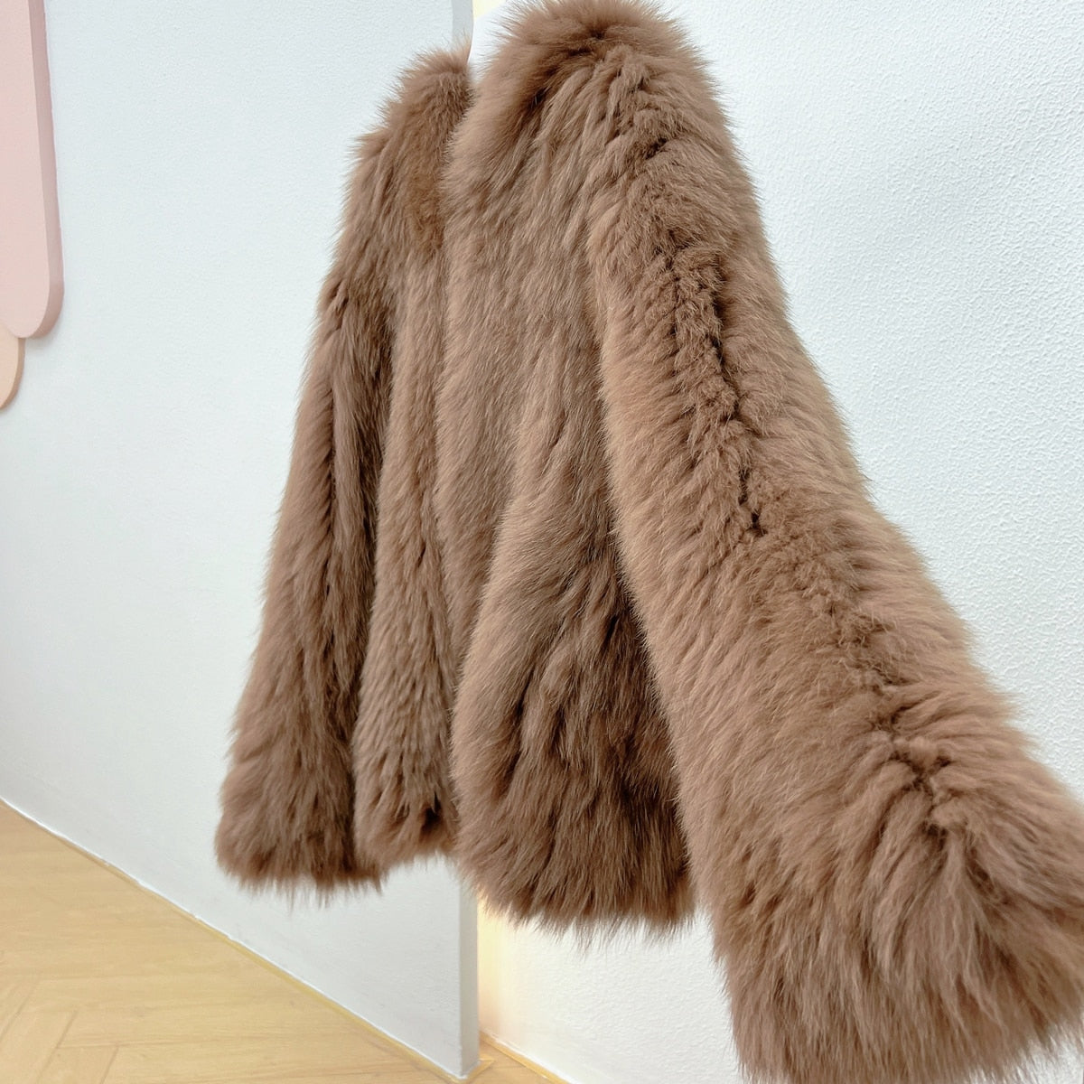 Luxury Knitted Hooded Bat Sleeved Real Fur Coats