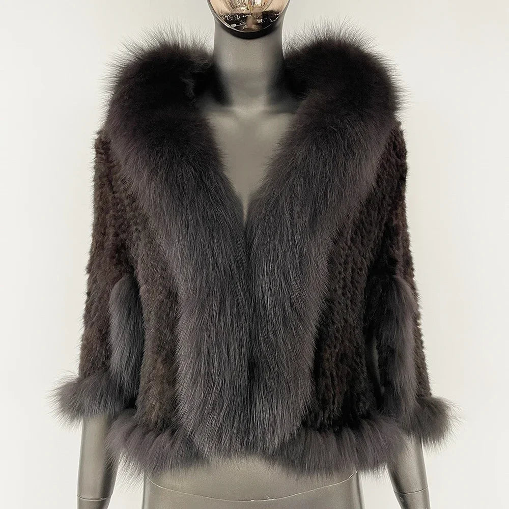 Knitted Real Mink Fur Shawl Fox Fur Collar