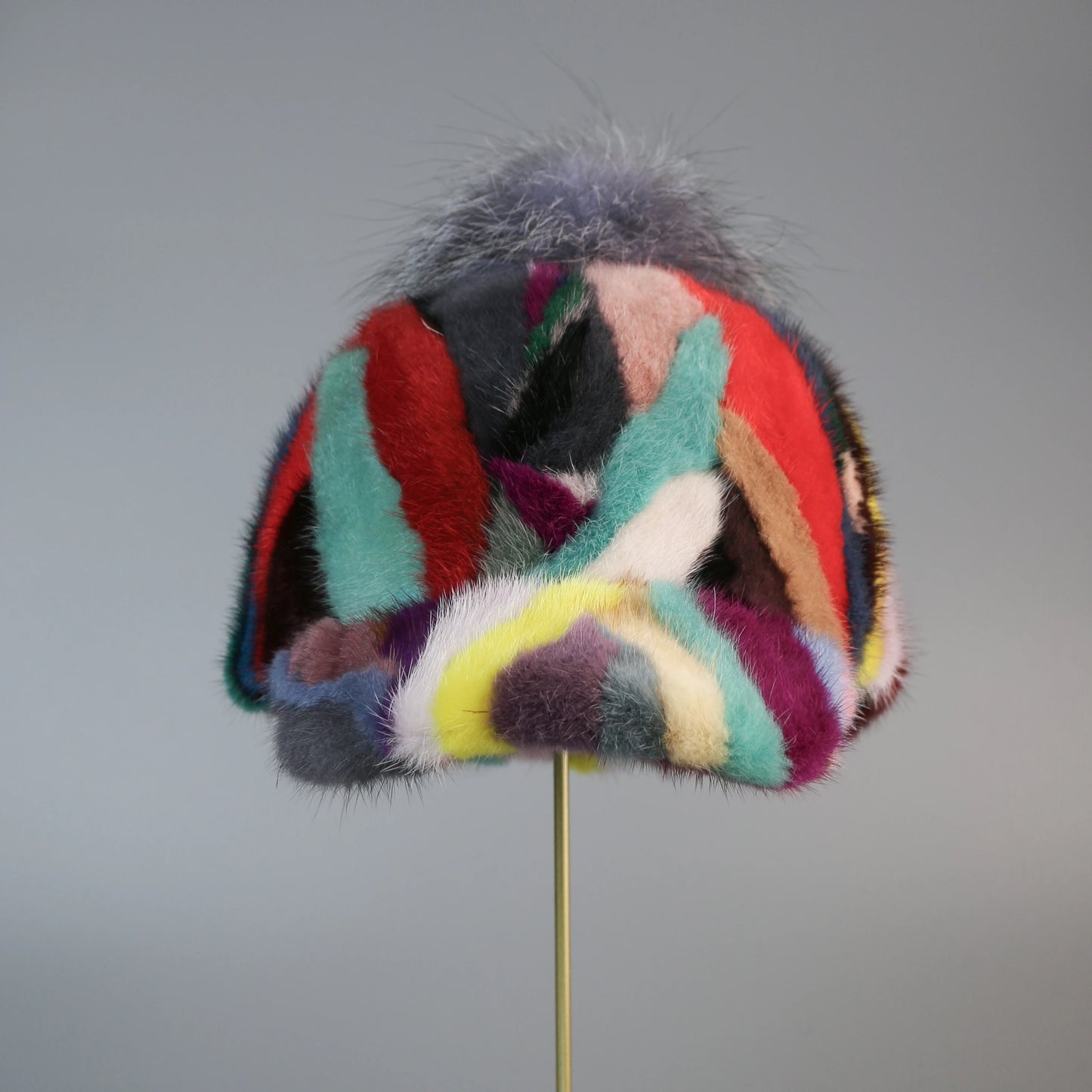 Colorful Real Mink Fur Bomber Hats Fur Pompom