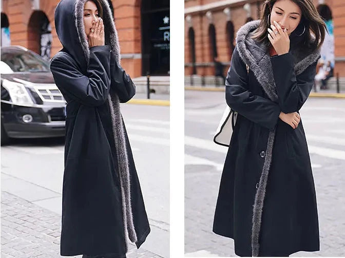 Long Fur Coats Mink Collar Parkas Real Fur Liner