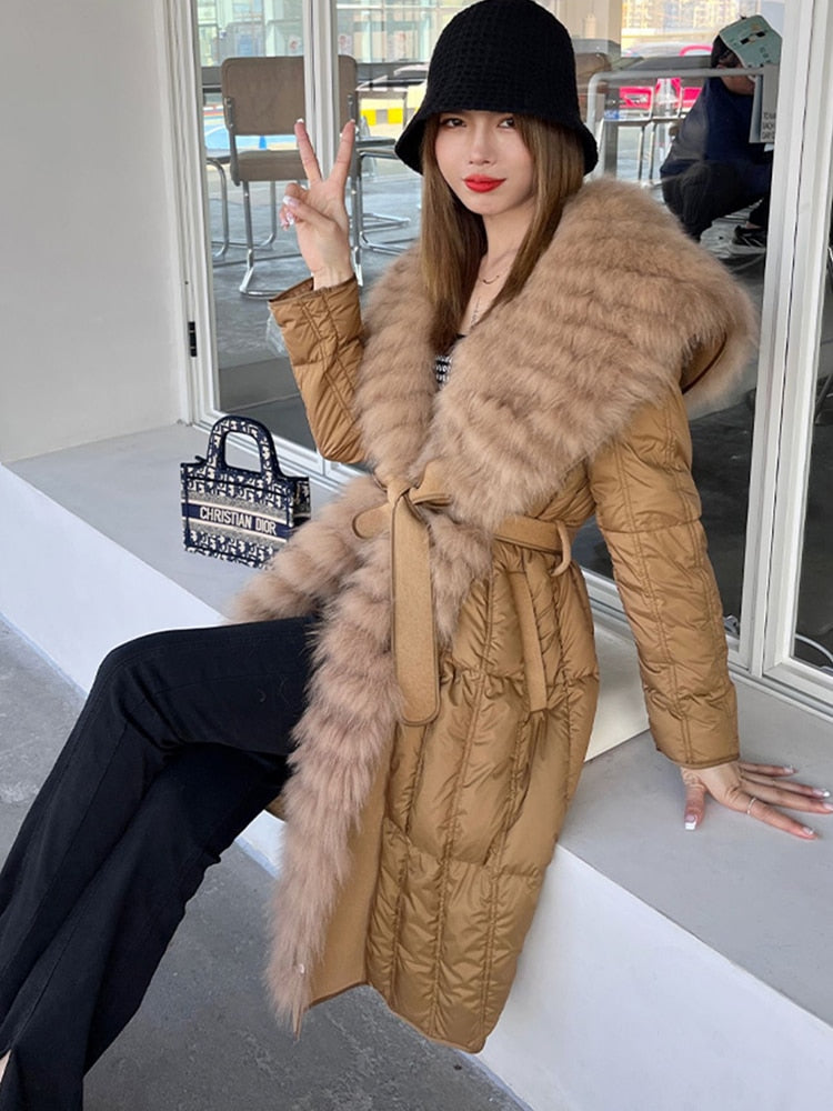 Real Fur Big Collar Goose Down Puffer Trench Coats