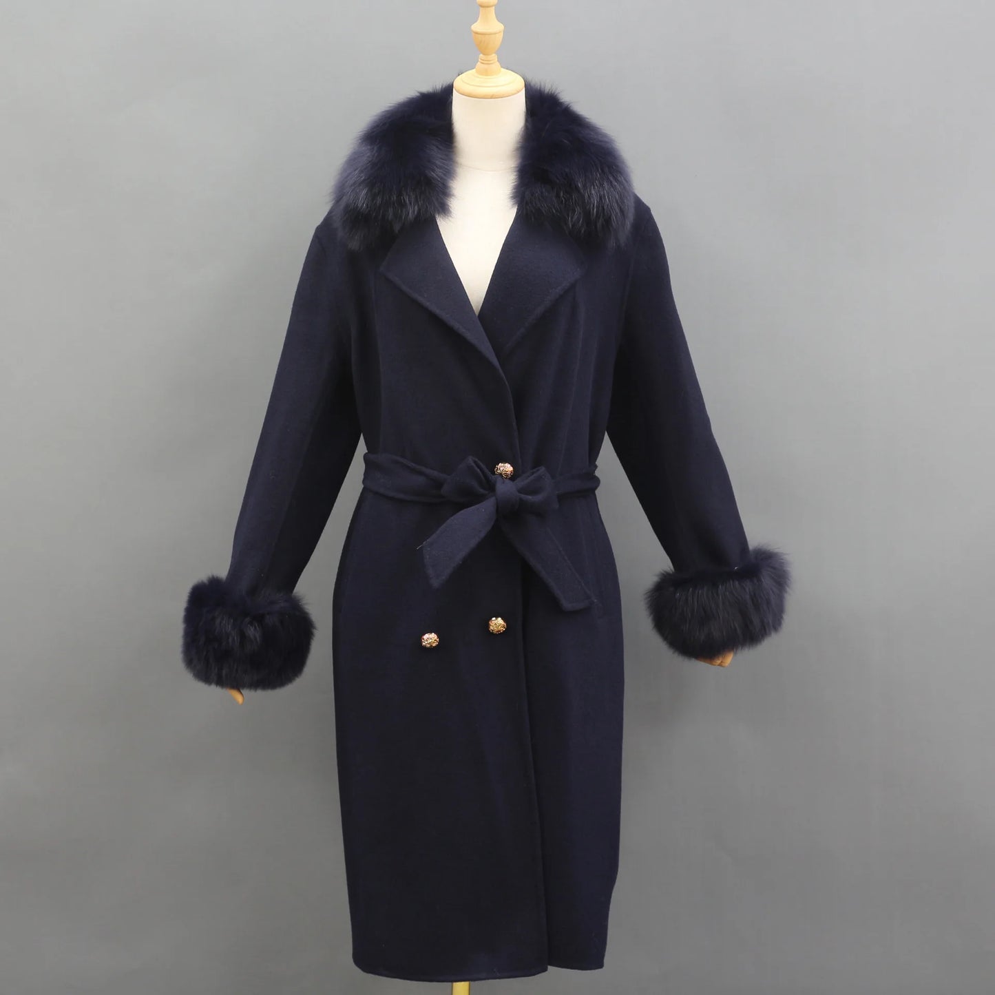 Fox Fur Detach Collar And Cuffs Wool Coats