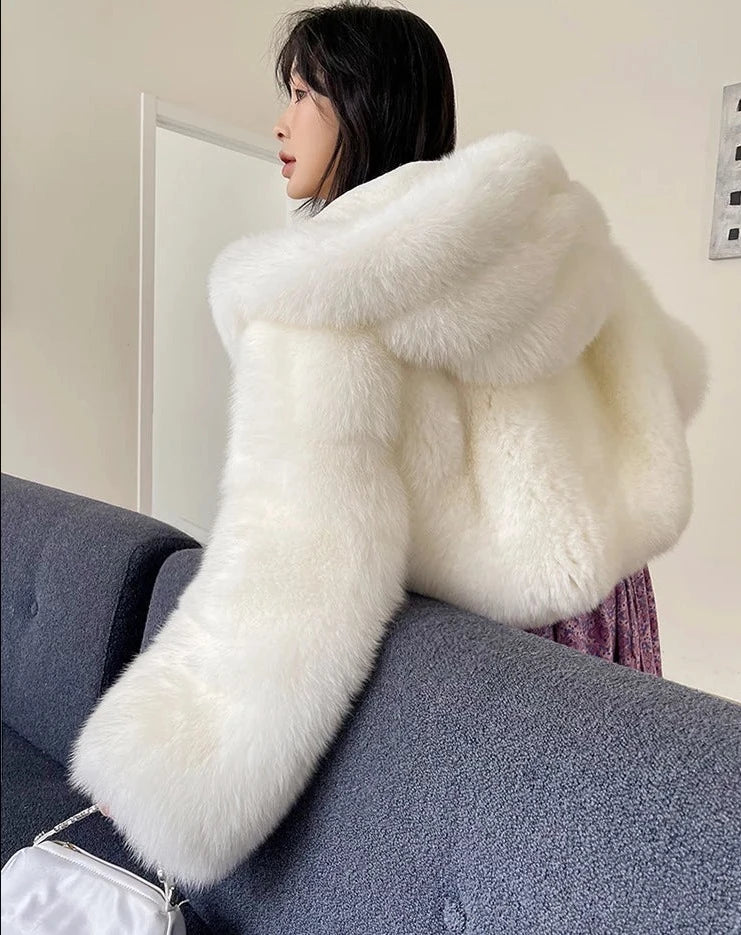 Luxury Natural Hooded Real Fox Fur Coats
