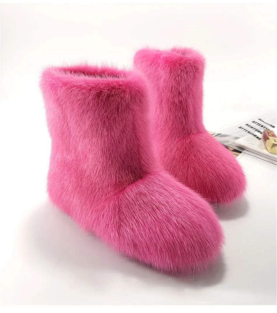 Real Mink Fur Boots Snow Boots