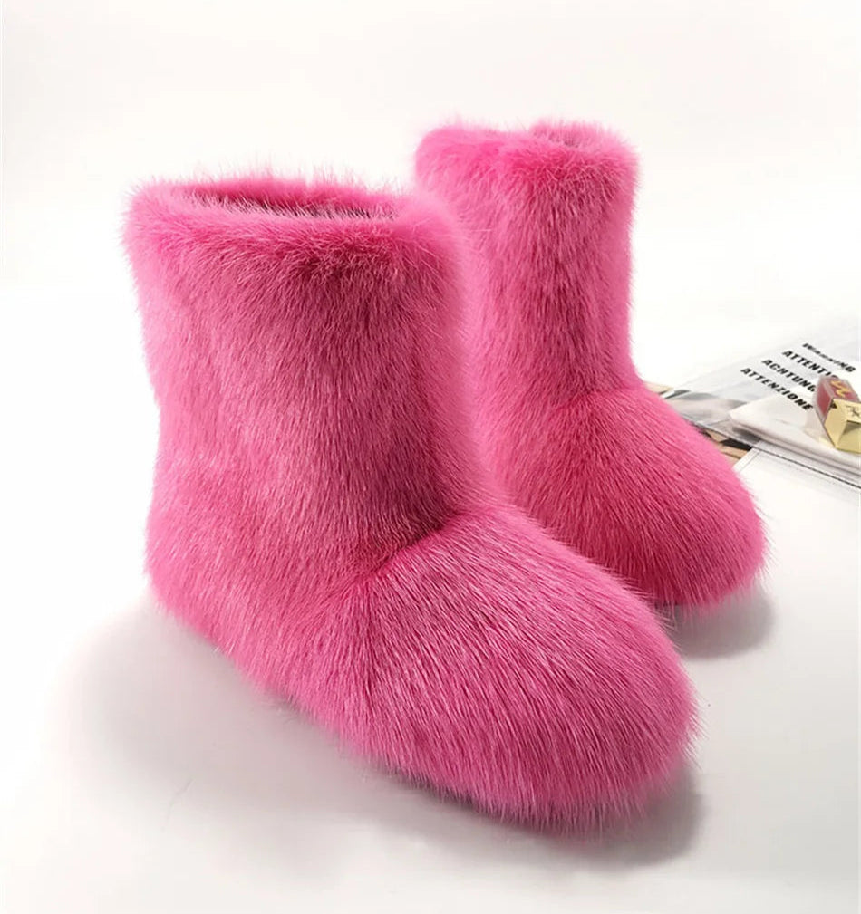 Real Mink Fur Boots Snow Boots