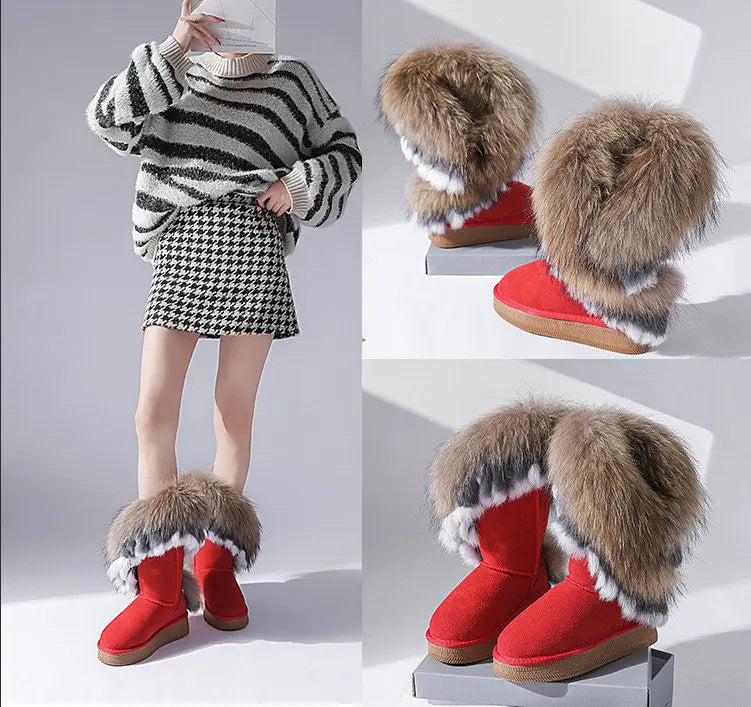 Genuine Leather Snow Boots Real Fur