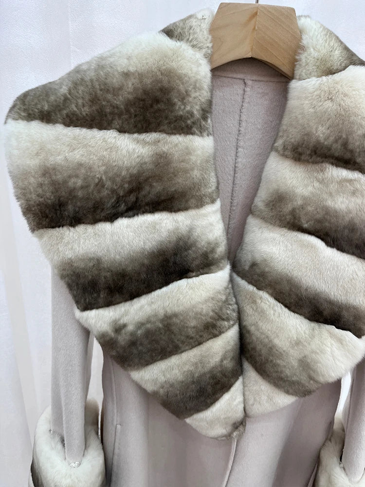 Long Cashmere Wool Coats Real Fur Collar & Cuffs