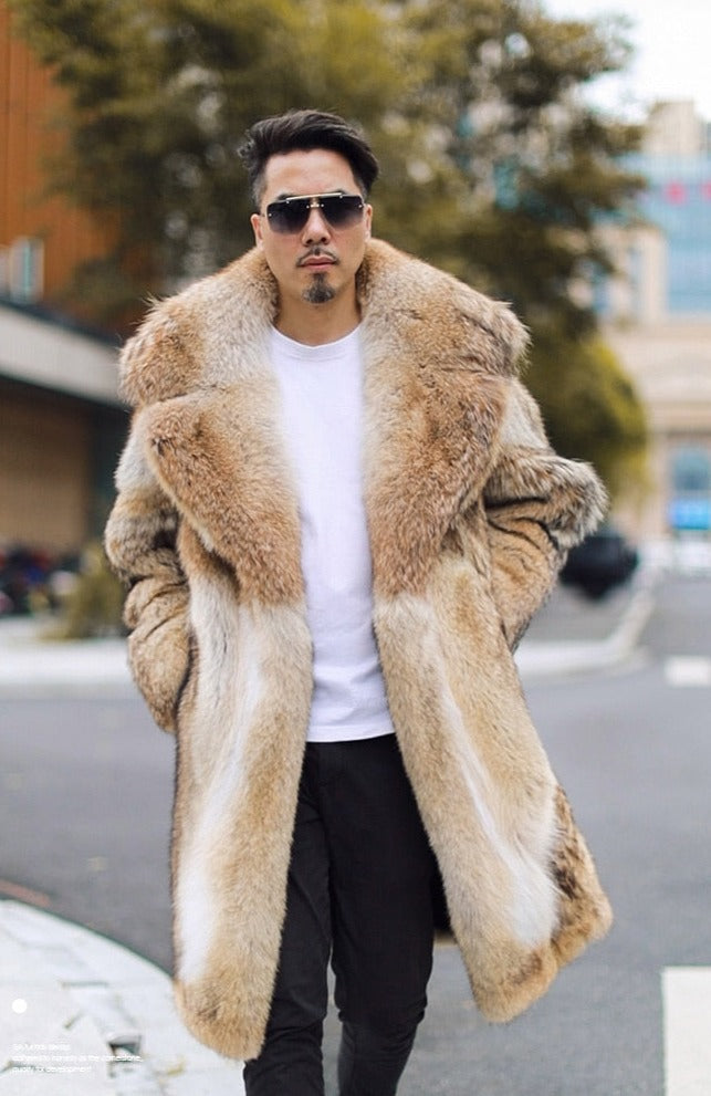 Coyote Real Fur Long Coat Big Fur Collar