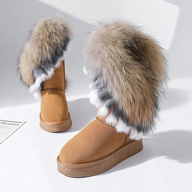 Genuine Leather Snow Boots Real Fur