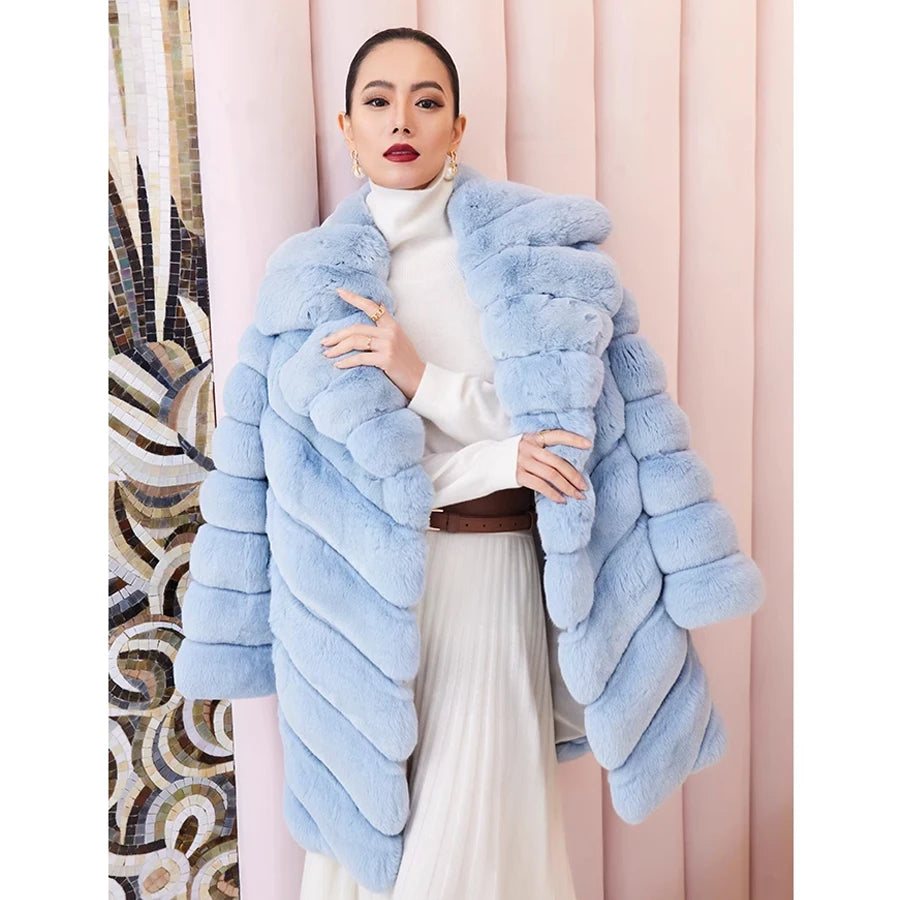 Cotton Candy Real Fur Coats Mid Length