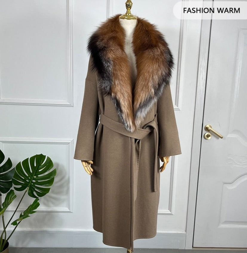 Long Cashmere Big Real Fur Collar