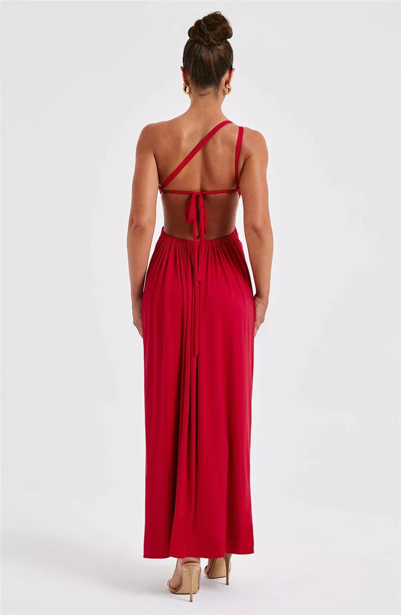 One Shoulder Side Slit Long Dresses