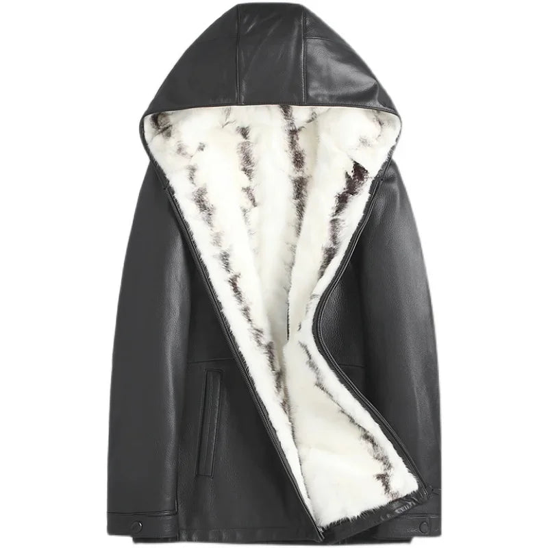 Genuine Leather Jacket Real White Mink Fur Liner