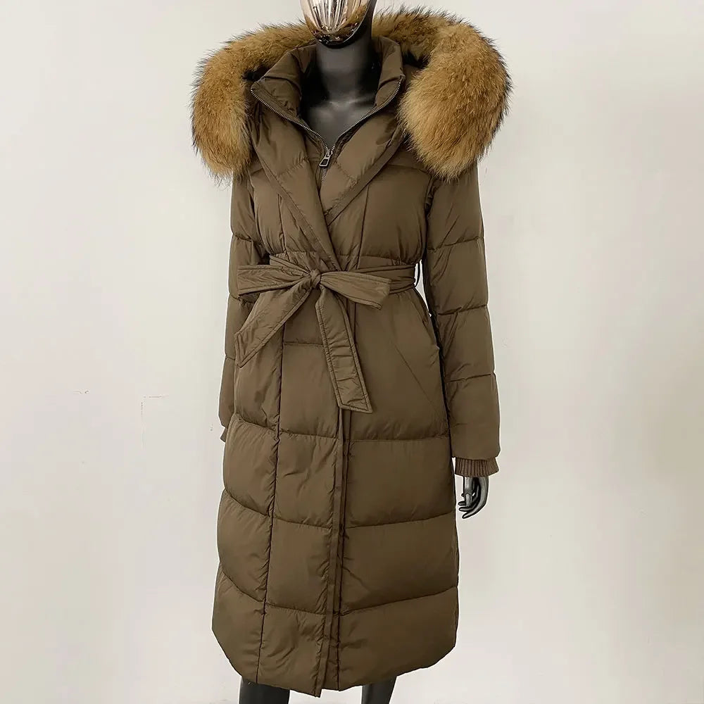 Real Fur Hooded Goose Down Long Puffer Coats