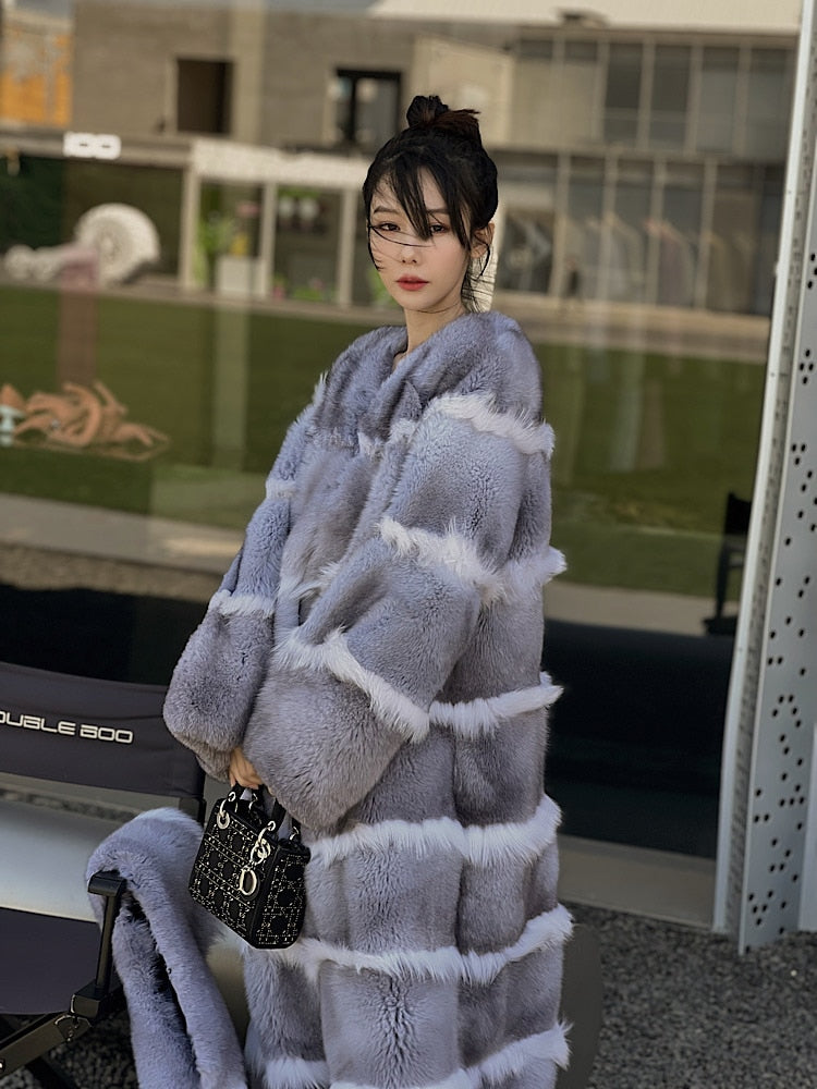 Luxury X-Long Fur Coat Detachable Big Fur Collar