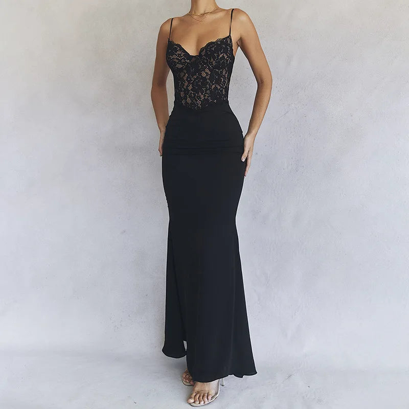 Lace Spaghetti Strap Sleeveless Maxi Dress