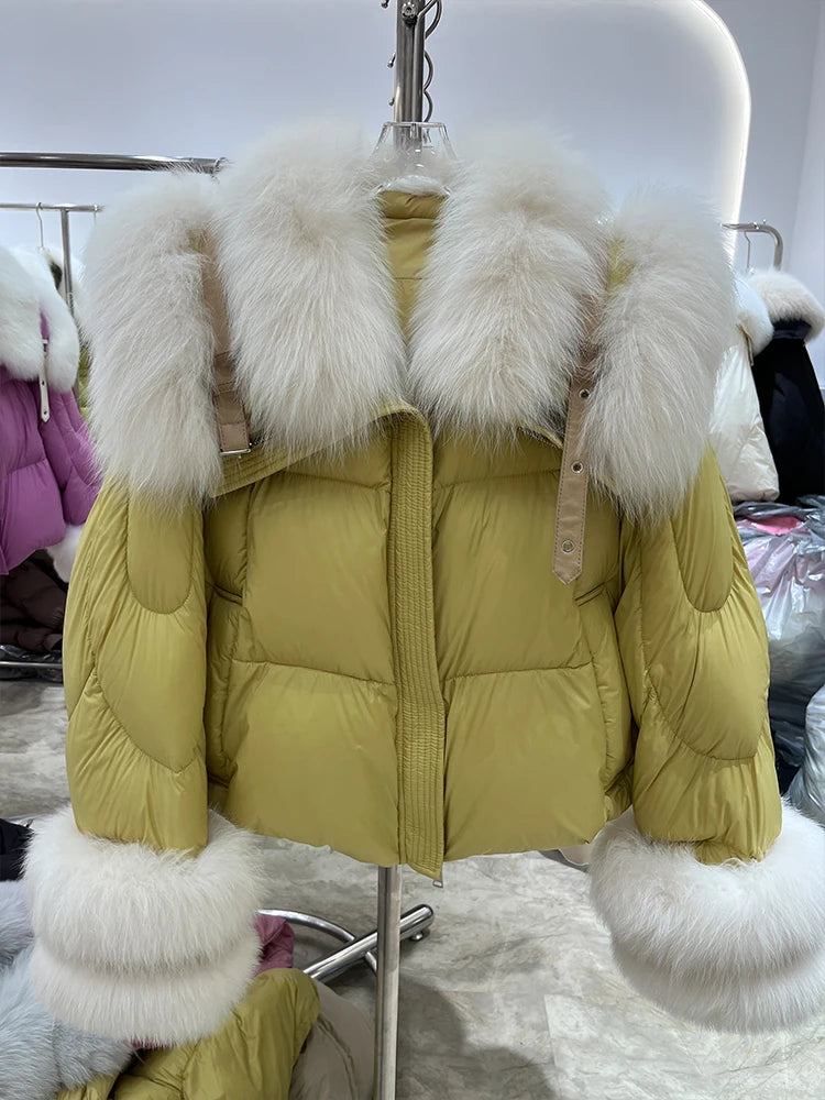 Goose Down Puffer Jackets Real Fur Collar & Cuffs