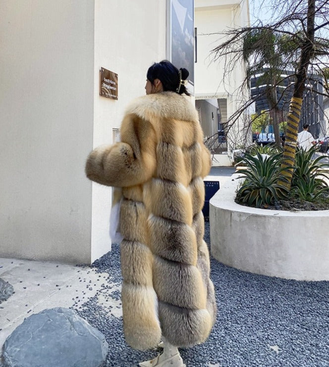 Long Thick Collar Real Fox Fur X-Long Coats