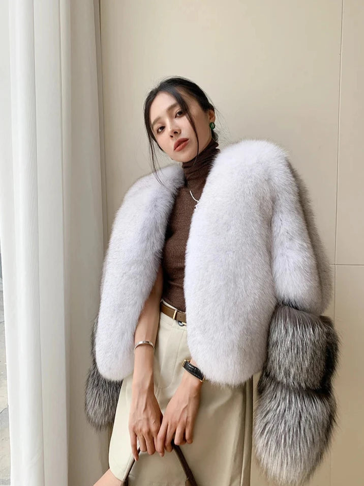 Two Tone Sleeve Real Fur Coats