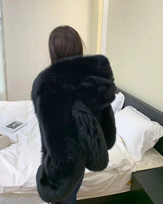 Luxury Natural Hooded Real Fox Fur Coats