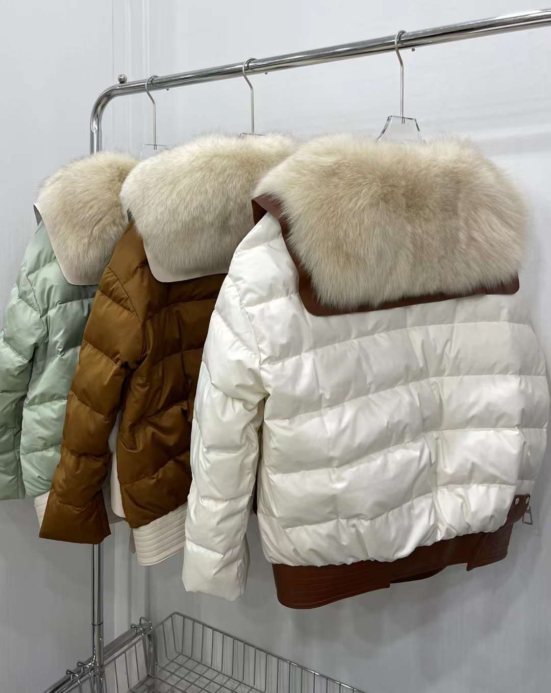 White Goose Down Real Fur Collar Puffer Coats