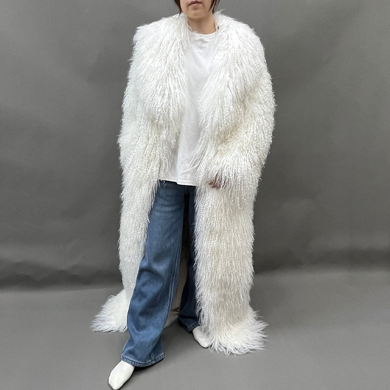 Real Mongolian Wool Fur Floor Length Coats