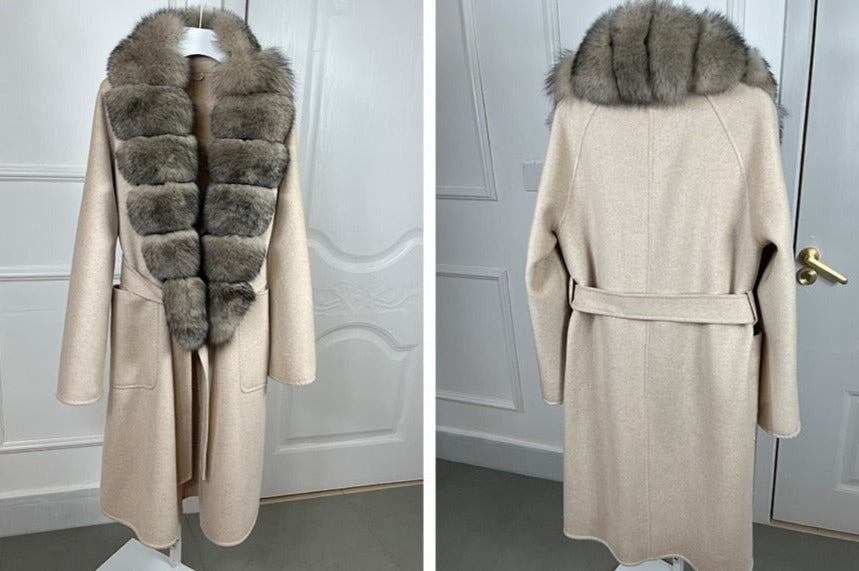 Long Cashmere Big Real Fur Collar