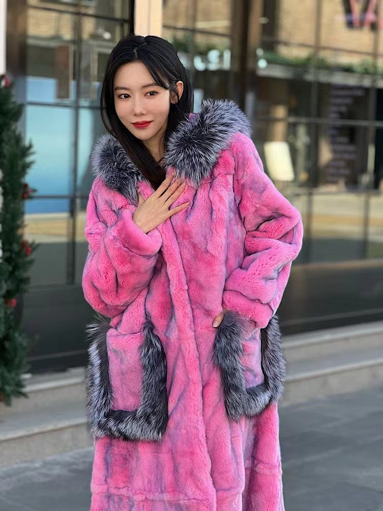 Real Fur X-Long Coats Real Fur Hood