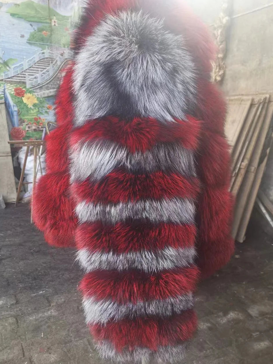 Dual Color Pattern Real Fur Coats Unisex