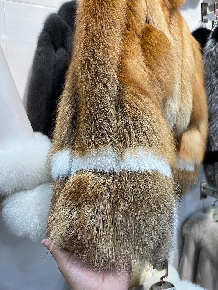 Pair Stripe Short Real Fox Fur Coats
