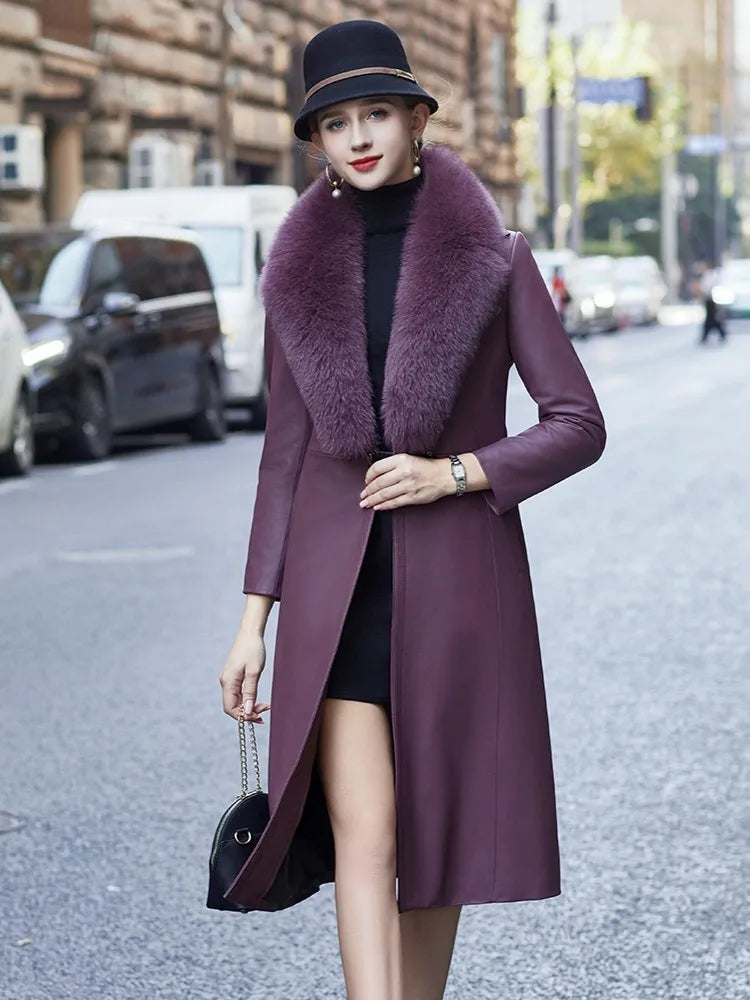 Purple coat 2025 with fur collar