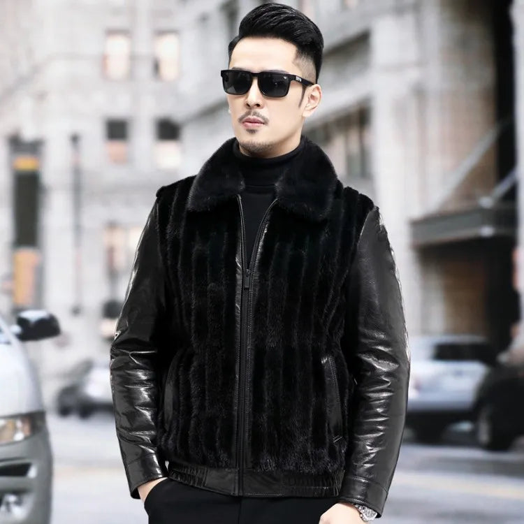 Genuine Leather Down Coat Real Mink Fur