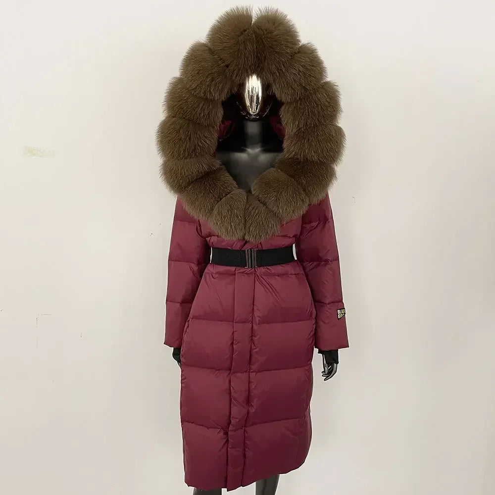 Real Fur Hooded X-long Duck Down Puffer Coats