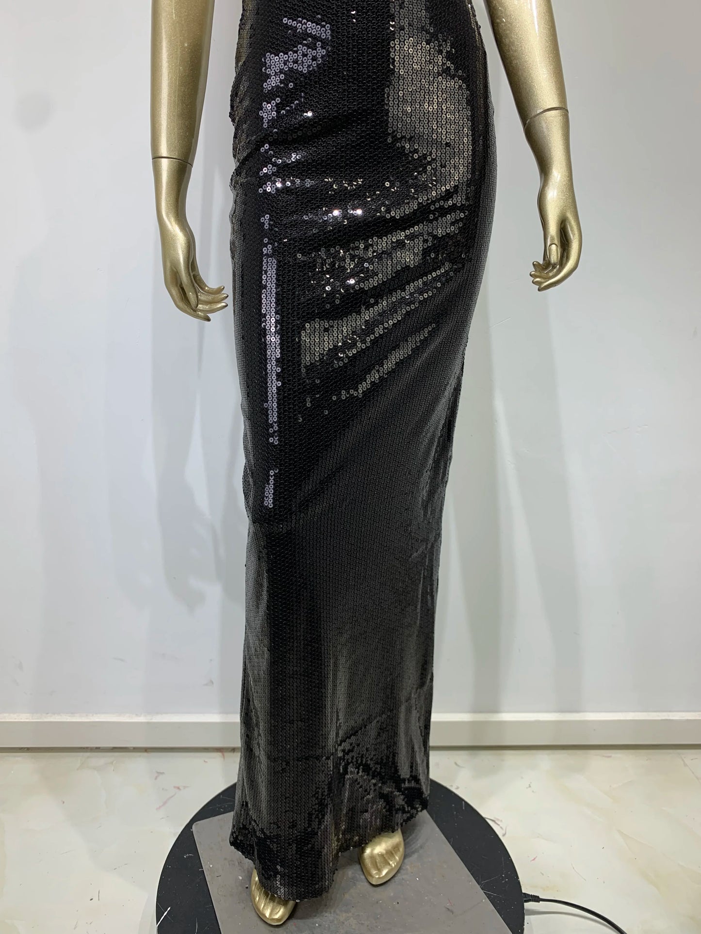 Backless Halter Mesh Sequins Maxi Dresses