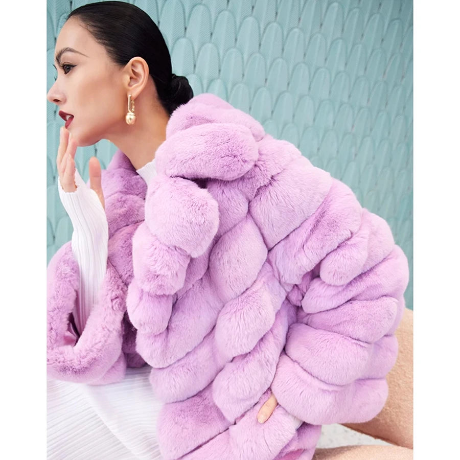 Cotton Candy Real Fur Coats Mid Length