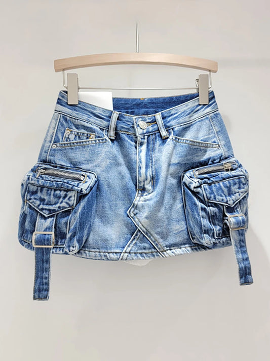 Denim Cargo Miniskirts