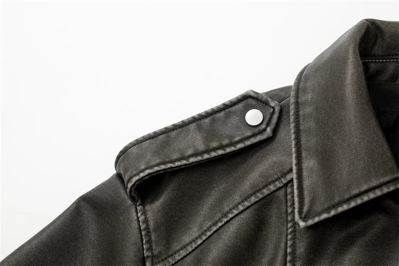 Short Moto PU Leather Jackets with Belt