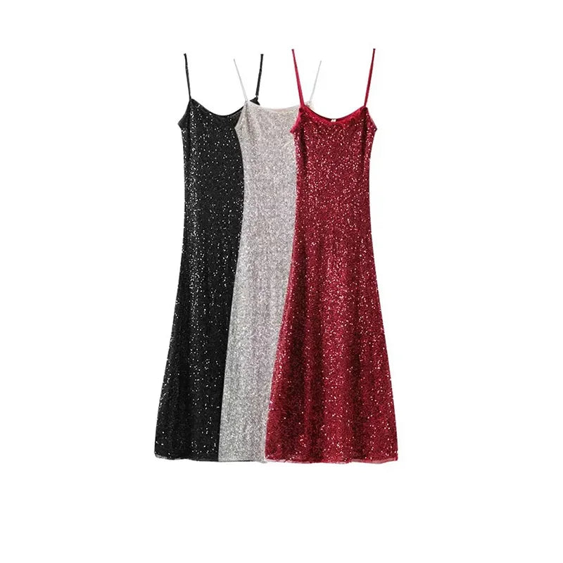 Sequin Sleeveless Backless Sling Dresses