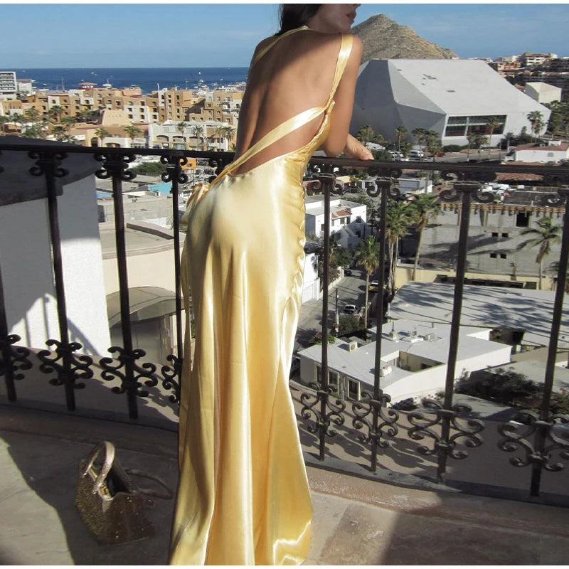 Yellow Backless Sleeveless Maxi Dress