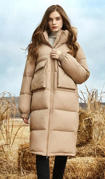 Big Pocket Long Puffer Coats Hooded Stand-Up Collar