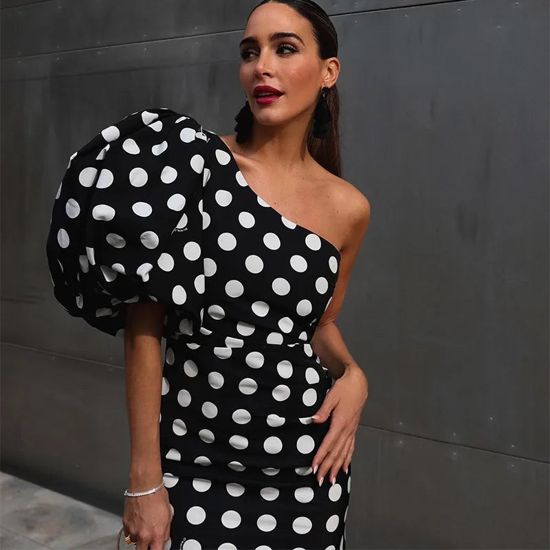 One Shoulder Puff Sleeve Mini Dress