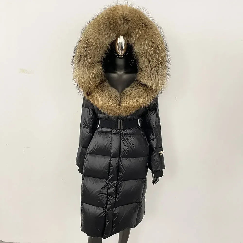 Real Fur Hooded X-long Duck Down Puffer Coats