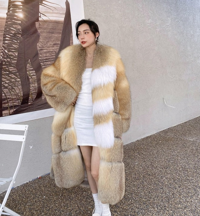 Long Thick Collar Real Fox Fur X-Long Coats