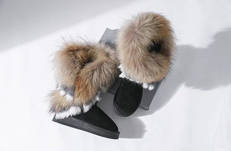 Genuine Leather Snow Boots Real Fur