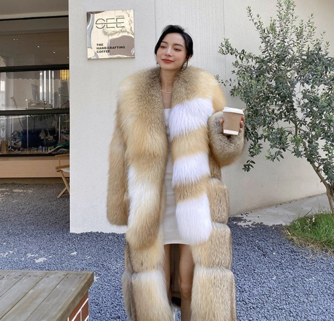 Long Thick Collar Real Fox Fur X-Long Coats