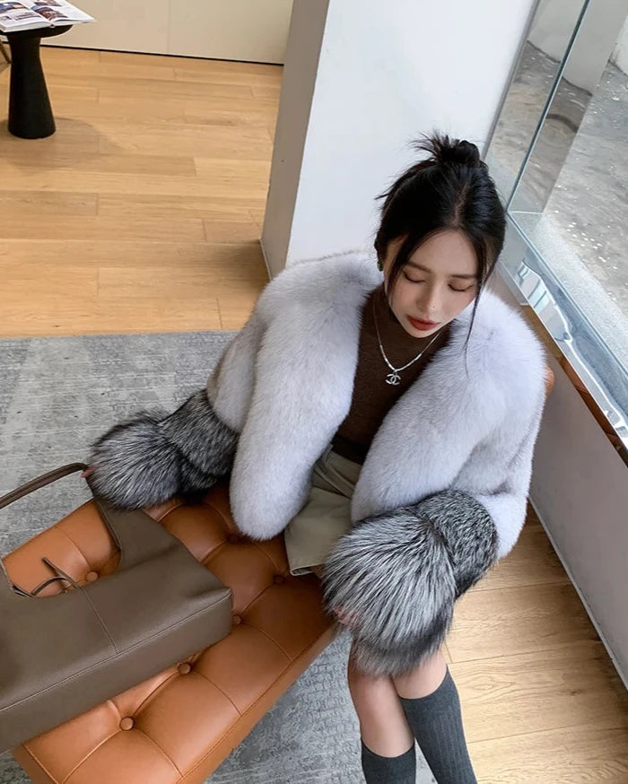 Two Tone Sleeve Real Fur Coats