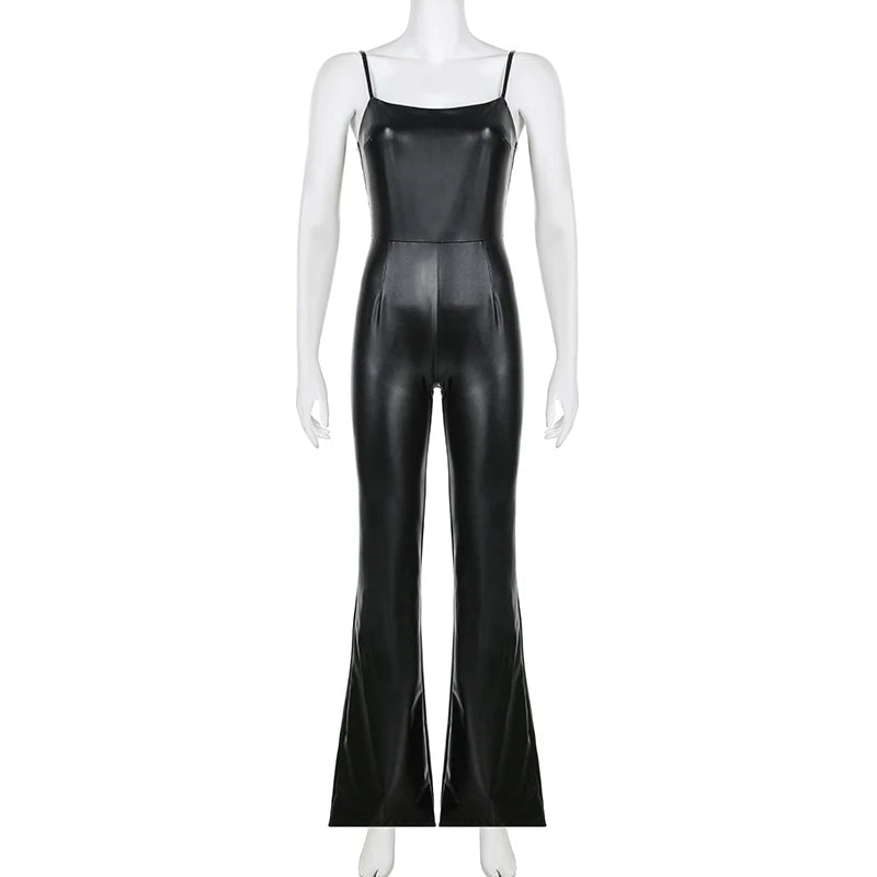 PU Leather Sleeveless Jumpsuits