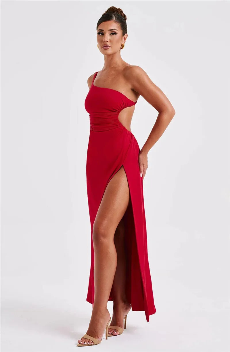 One Shoulder Side Slit Long Dresses