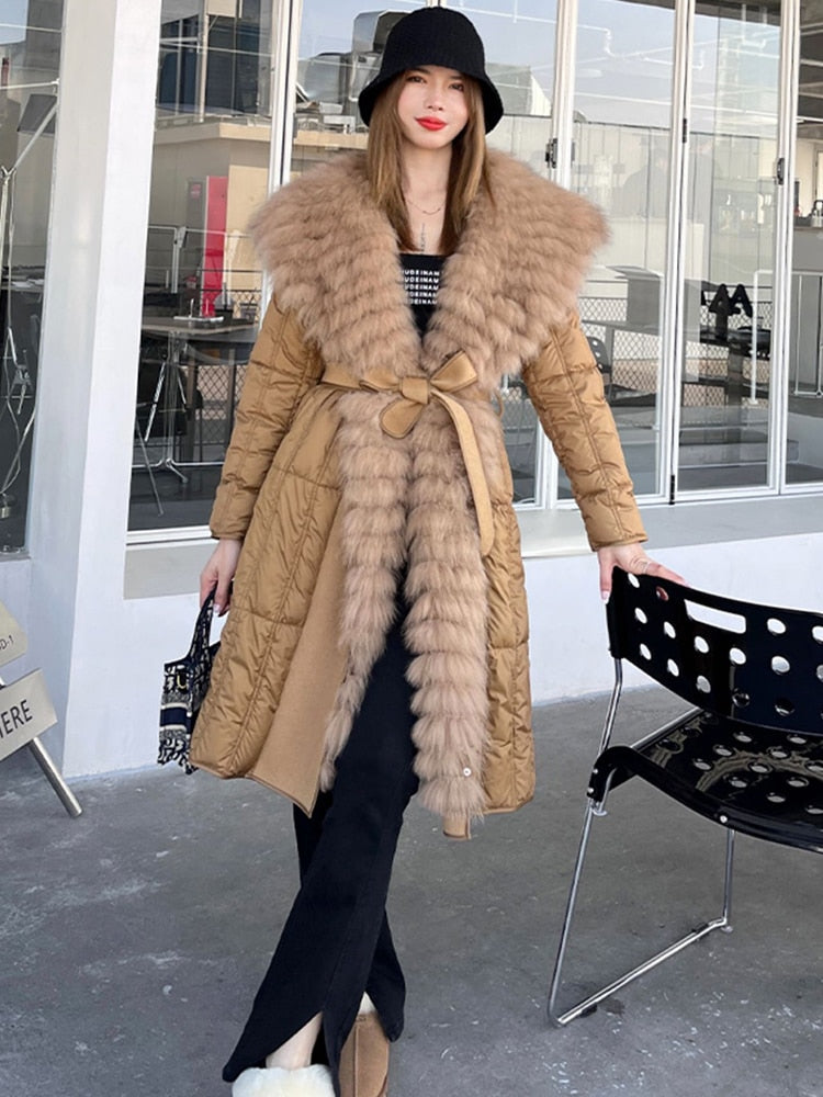 Real Fur Big Collar Goose Down Puffer Trench Coats