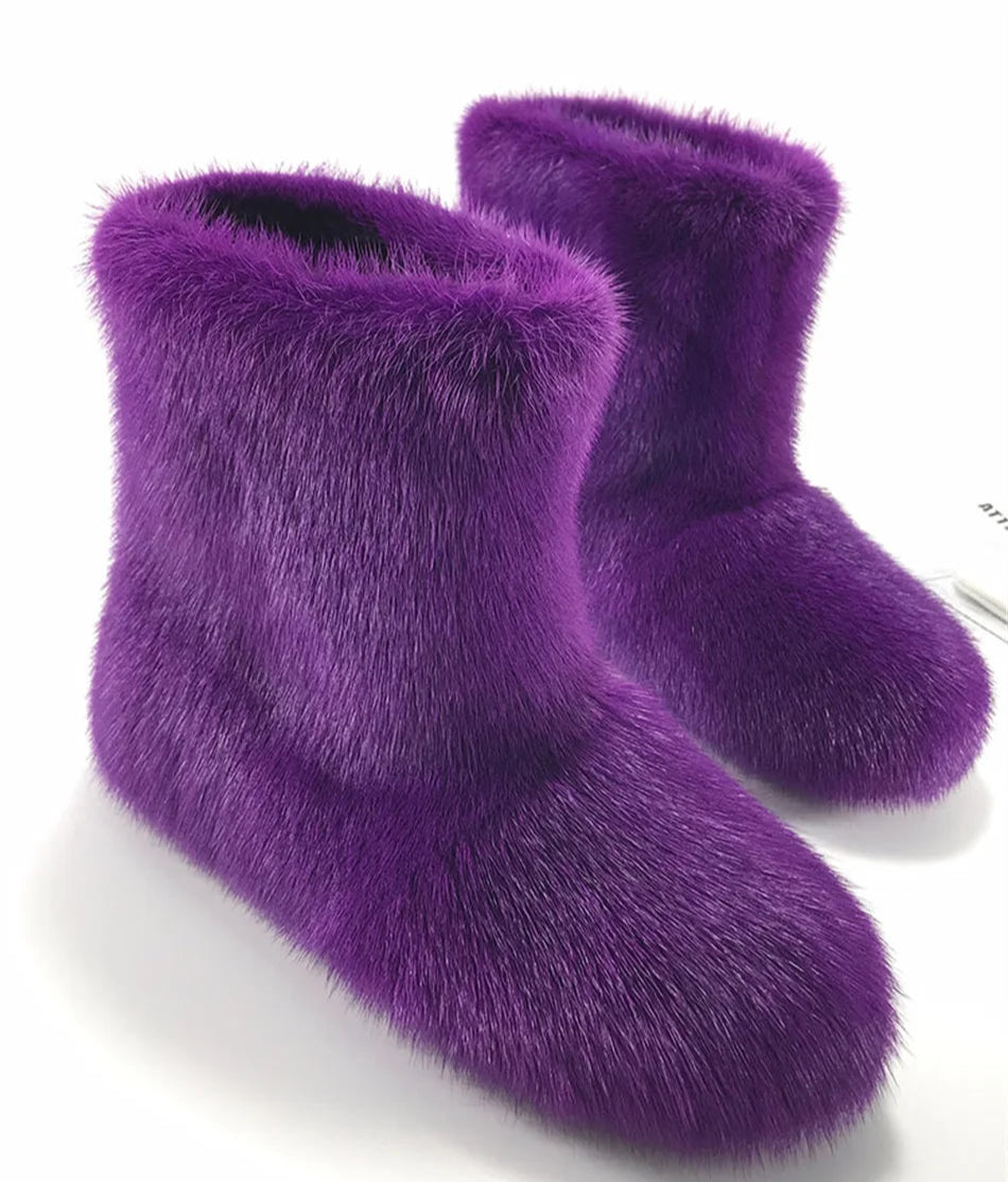 Real Mink Fur Boots Snow Boots